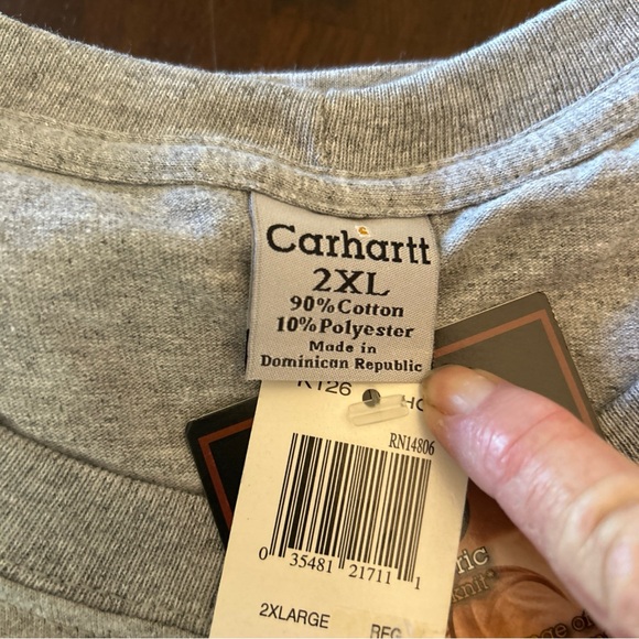 NWT Carhartt K126 Men's Loose Fit Hvyweight Long-Sleeve Pocket T-Shirt 2XL Grey - Picture 3 of 5